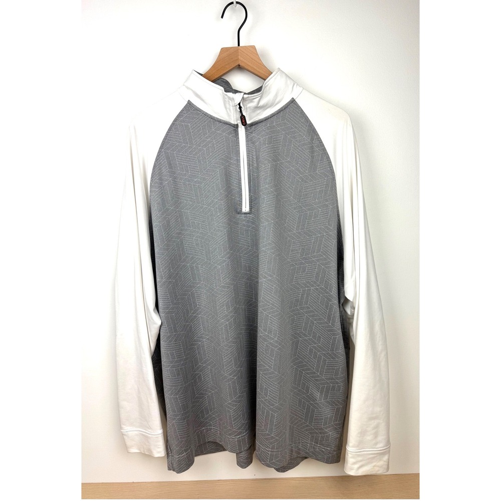 Cutter Buck CBUK XXL Gray White 1/4 Zip Pullover‎ Long Sleeve Geometric